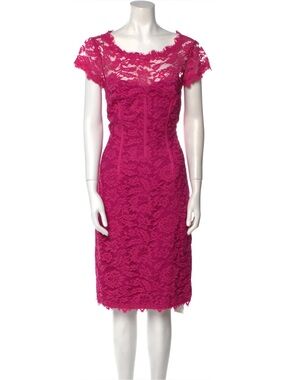 Monique Lhuillier Fuchsia Lace Midi Dress
